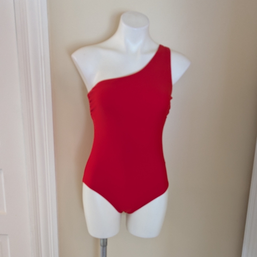 Kona Sol NWT red one piece one shoulder swim suit size S